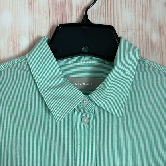 Everlane The Silky Cotton Relaxed Mint Green Striped Button Up Shirt Size 4 - Picture 5 of 14